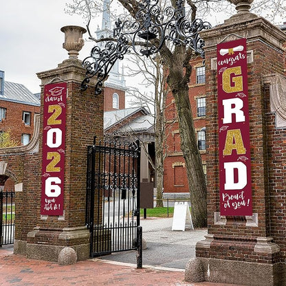 Graduation Decorations 2026 Banner Porch Sign Maroon Burgundy Red Gold - Image 5