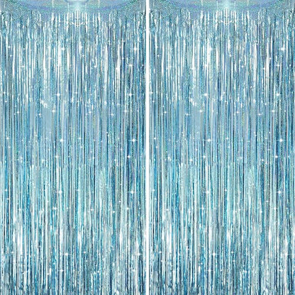 Voircoloria 2 Pack Laser Light Blue Foil Fringe Curtains, Tinsel Streamers by Voircoloria