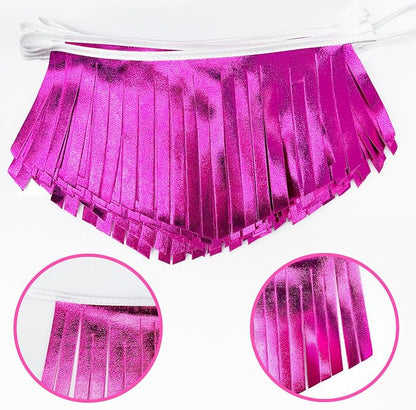 Hot pink Tassel Banner Double Sided Metallic Fabric Pennant Bunting Flag Garland - Image 3
