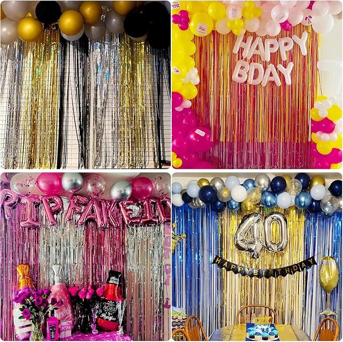 JINSUI Pink Fringe Backdrop 3.3x8.2ft, 2 Pack Foil Tinsel Curtains Decor | - Image 7