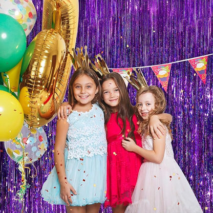 Purple Metallic Tinsel Foil Fringe Curtains, 4 Pack 3.3x8.3 Feet Party Streamer - Image 6