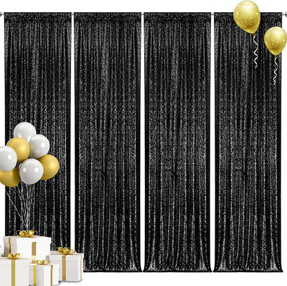 2×8FT-4PCS Black Sequin Backdrop Curtains Panels, Photography Backdrop Glitter - Image 8
