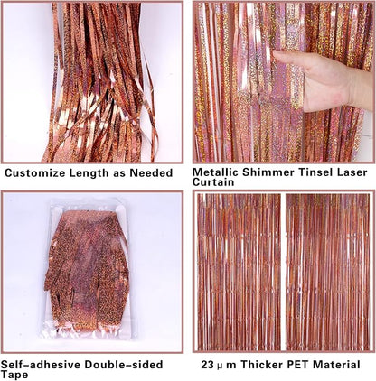 2 Pack 3.2ft x 8.2ft Rose Gold Foil Fringe Curtain Backdrop, Metallic Tinsel - Image 5