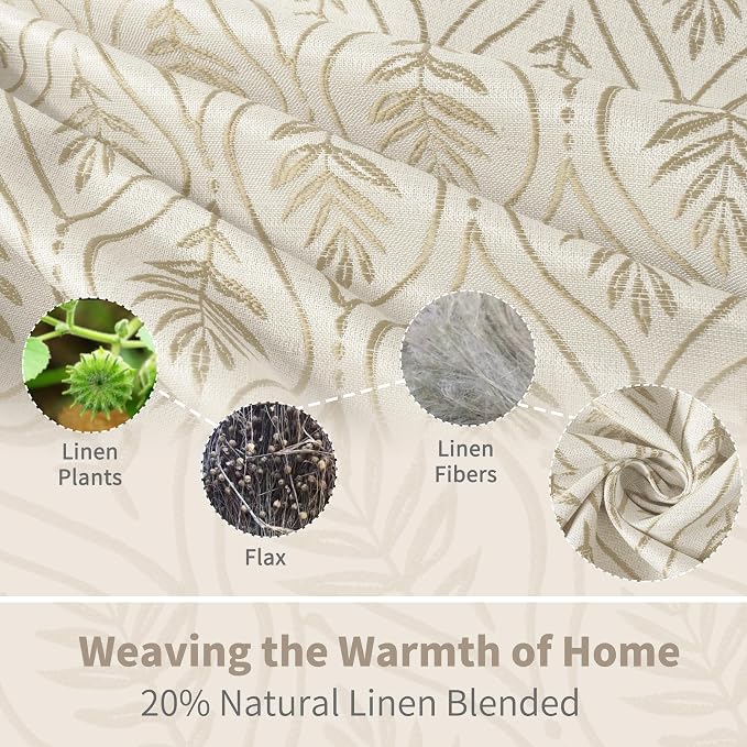 BGment Beige Leaf Jacquard Curtains - Image 3