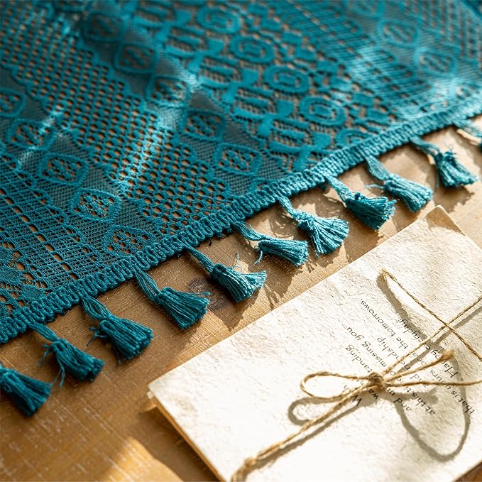 Sutuo Home Teal Boho Lace Curtains 72 inches long - Image 9