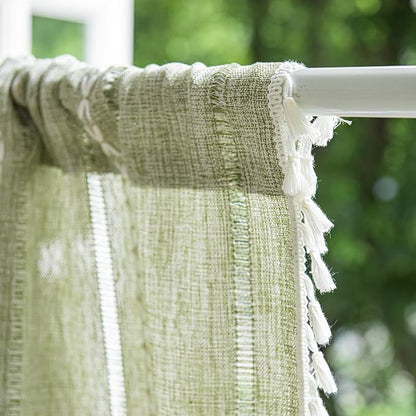 Sutuo Home Green Boho Curtain 52W x 18L inch White Striped Light Filtering - Image 9