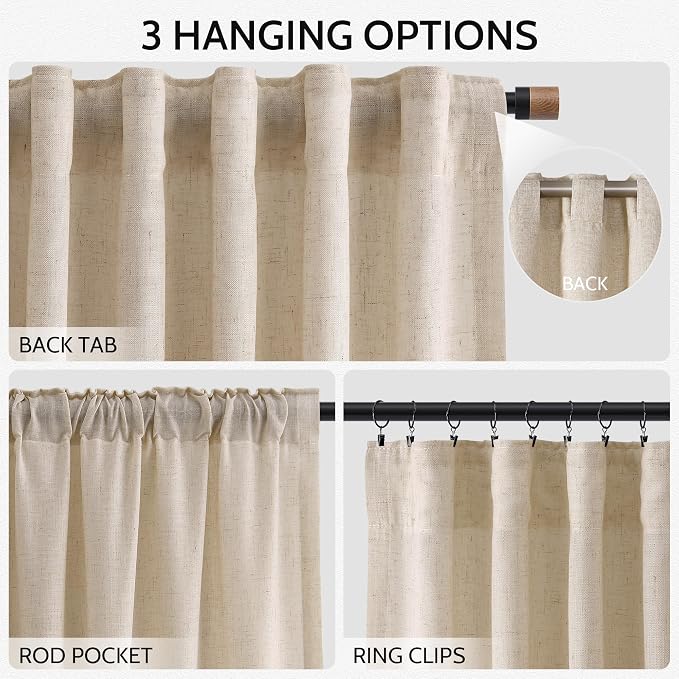 Grey Flax Linen Curtains for Living Room 120 Inches Long Light Filtering - Image 2