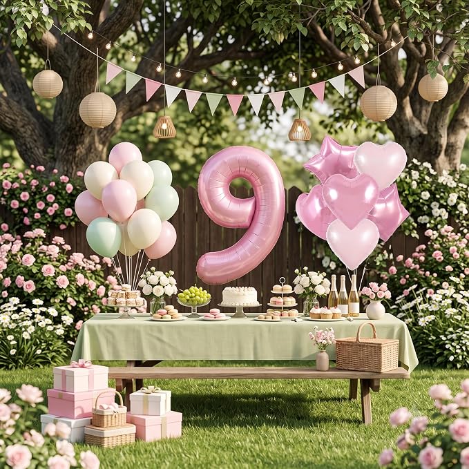 TONIFUL 9th Birthday Balloons Kit 40 Inch Pink Large Number 9 Foil Balloon | - Image 6
