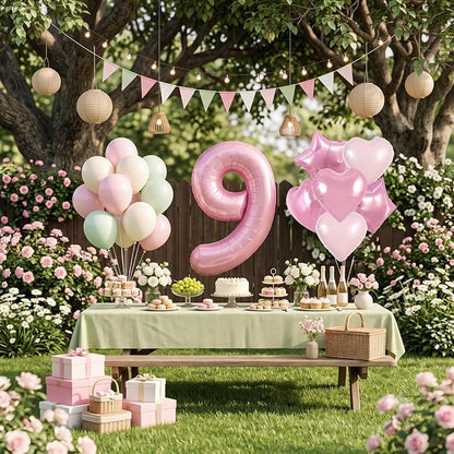 TONIFUL 9th Birthday Balloons Kit 40 Inch Pink Large Number 9 Foil Balloon | - Image 6