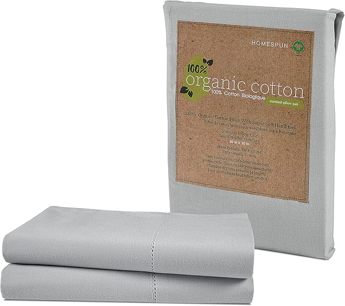 LANE LINEN 100% Organic Cotton Pillowcases - Standard Size and Crisp Cool Percale Weave Sleeping Pillow Covers Set of 2 Silver
