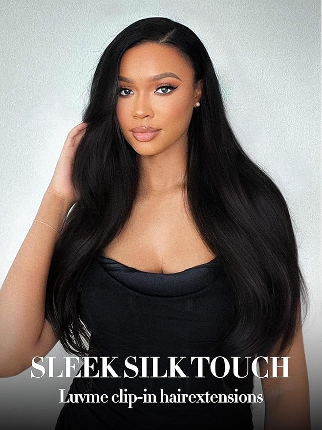 LUVME Clip in Hair Extensions Natural Black Human Hair Extensions Clip ins Sliky Straight Real Human Hair on Extensions 7pcs 135g 24inch