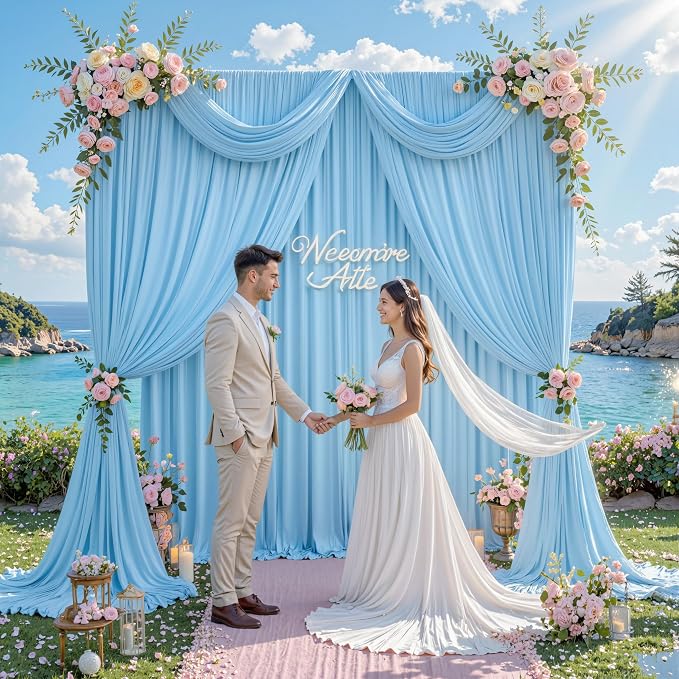40 ft x 10 ft Wrinkle Free Baby Blue Backdrop Curtains - Image 8
