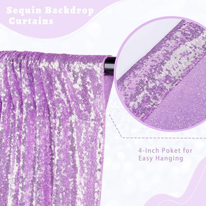 Lavender Sequin Backdrop Curtains 2 Pcs 3.3ftx8ft Sparkle Backdrop Fabric | - Image 3