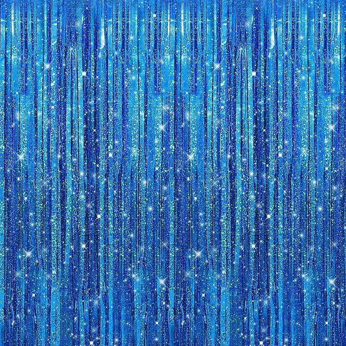 Crosize 2 Pack Laser Royal Blue Party Streamers Backdrop, 3.3 x 9.9 ft | Tinsel by Crosize