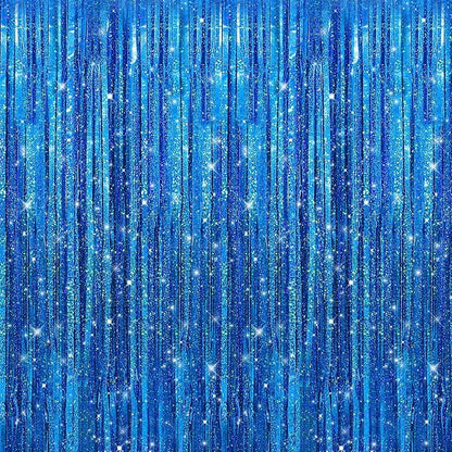 Crosize 2 Pack Laser Royal Blue Party Streamers Backdrop, 3.3 x 9.9 ft | Tinsel by Crosize