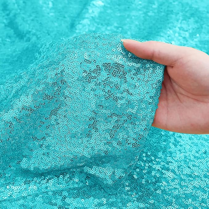 Sugargirl Turquoise Sequin Backdrop Curtain 8FTx8FT Glitter Turquoise - Image 4