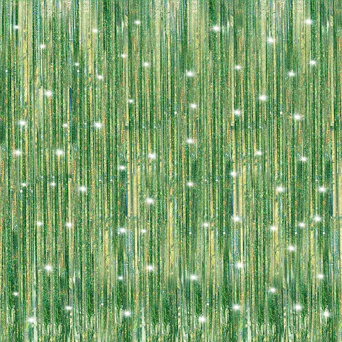 Crosize 2 Pack Laser Green Party Streamers Backdrop, 3.3 x 9.9 ft | Tinsel Foil by Crosize