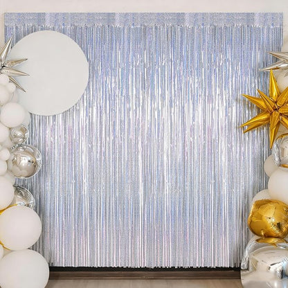 ZATAYE 12 Pack Glitter Silver New Years Eve Foil Curtain Decorations | Glitter - Image 8