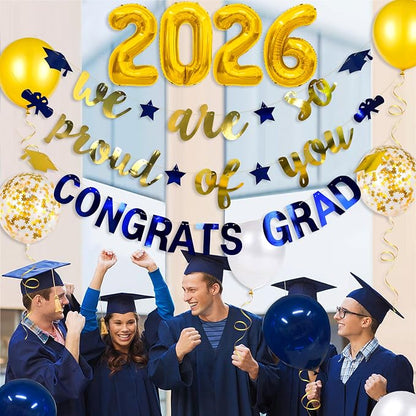 Navy Blue Gold 2026 Graduation Party Decorations Foil Balloon 2026 We are So - Image 4