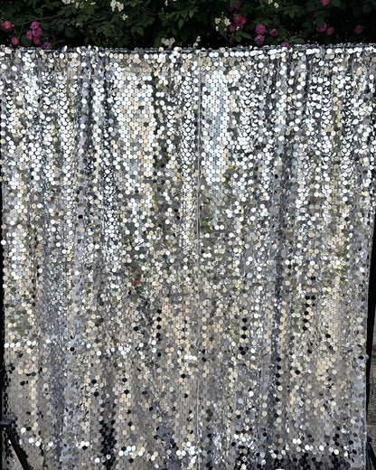 Silver Sequin Backdrop 18MM Large Sequins, 4x10 Feet, 2 Panel Glitter Sparkler - Image 7