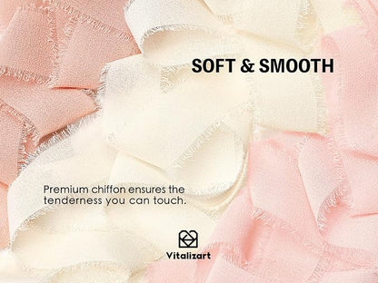 Vitalizart Pink & White Chiffon Silk Ribbon 1" x 21 Yd Handmade Fringe | Frayed - Image 3