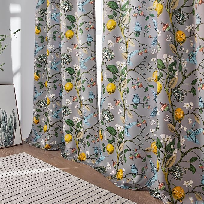 Topfinel Black Dark Floral Grey Blackout Curtains, 84 Inch Length - Image 8