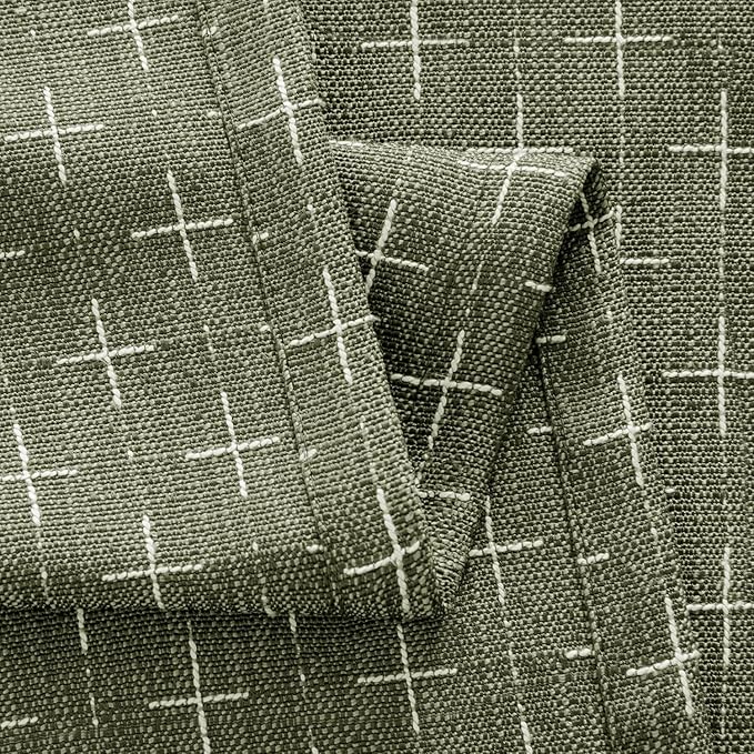 MIULEE Patterned Farmhouse Linen Curtains, Back Tab, Olive Green | Linen - Image 5