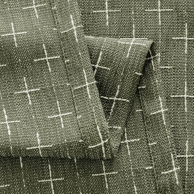MIULEE Patterned Farmhouse Linen Curtains, Back Tab, Olive Green | Linen - Image 5