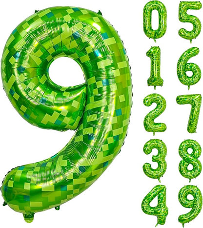 40 inch giant Green pixel miner game number 9 balloon | Large mining theme foil by Exquisitehighqualitypartydecorationstomeetyoureveryneed%EF%BC%81