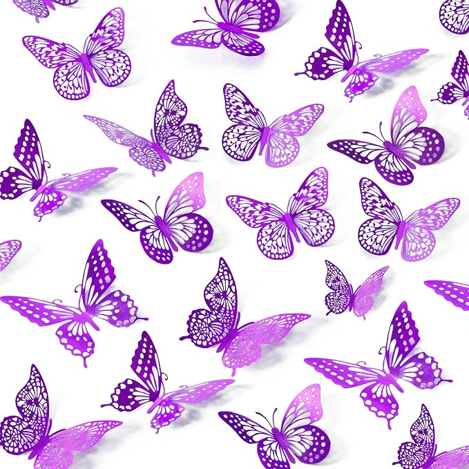 SAOROPEB 3D Butterfly Wall Decor 48 Pcs Purple Butterfly Decorations | 4 Styles by SAOROPEB