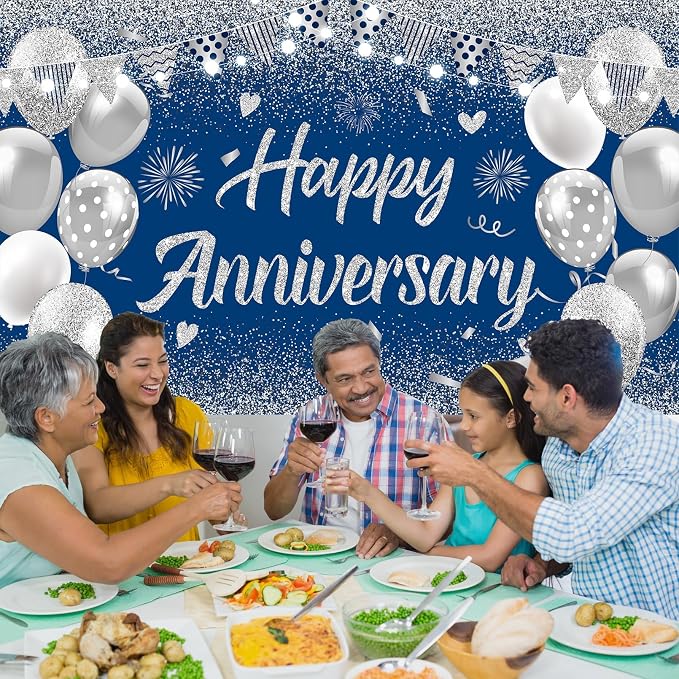 Blue Silver Happy Wedding Anniversary Banner - Image 5