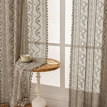 WAZZIO Boho Lace Curtains 2 Panels 63 Inch -Victorian Sheer Panel Drape French - Image 6