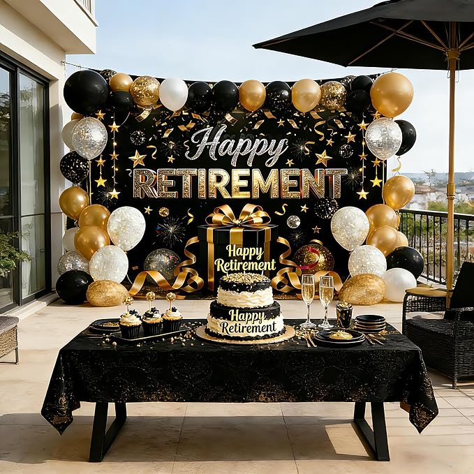72x43 Inch Retirement Party Decorations Happy Retirement Backdrop | Large Black - Image 4