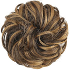 FESHFEN Messy Bun Hair Piece - Large Elastic Wavy Curly Hair Bun Scrunchies Ponytail Extensions Synthetic Chignon Hairpieces for Women, Brown Highlighted Caramel Blonde 1.94oz