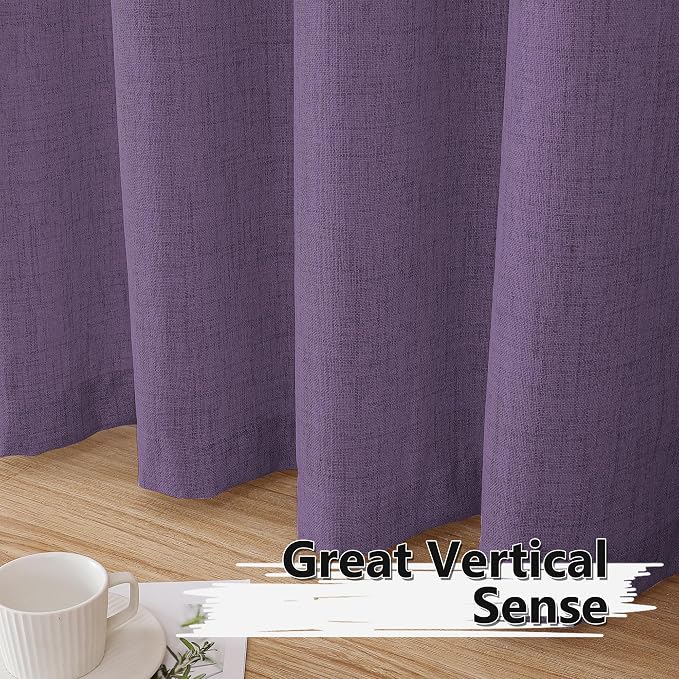 Tollpiz Linen Curtains Living Room Rod Pocket Semi Sheer Curtain Burlap Light - Image 4