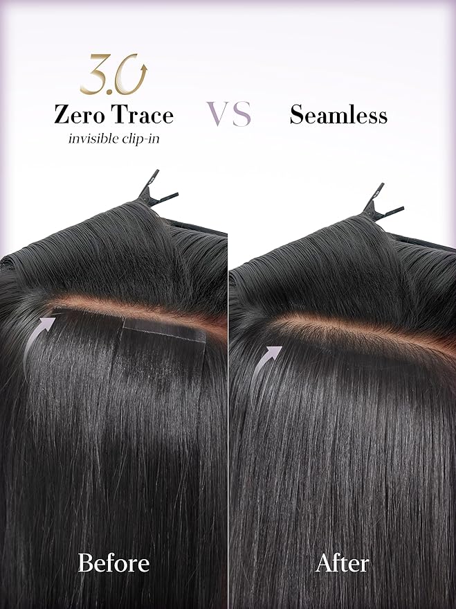 LUVME 0.59mm Zero Trace Invisible Clip in Hair Extensions, Silky Straight 7 Pcs 100g 18 Inch, 100% Real Human Hair Clip Ins, Seamless Invisible Weft with Soft Silky Movement for Work & Travel
