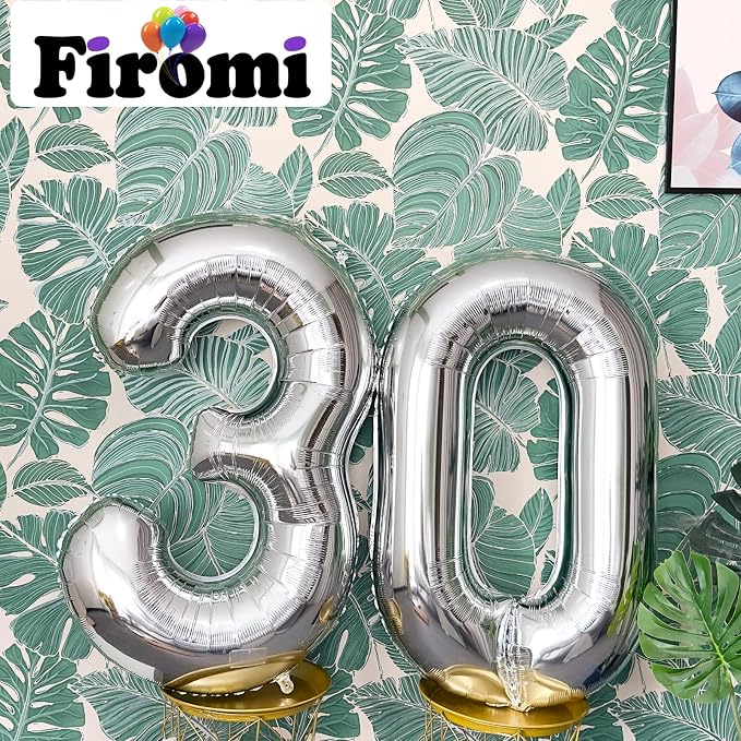 FIROMI 30 Number Balloons Silver Big Foil Mylar 30 Balloon Numbers 40inch | - Image 4