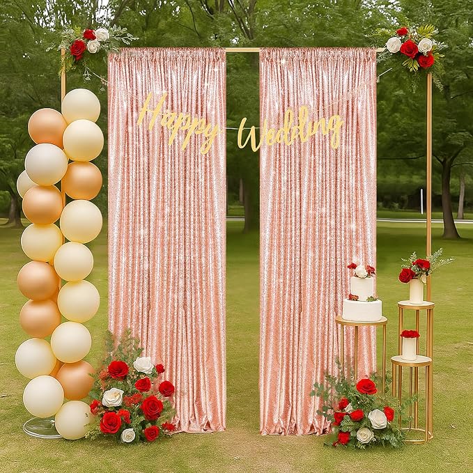 PartyDelight Rose Gold Sequin Backdrop Curtains 2x8ft 2 Panels | Sparkly 3mm - Image 7
