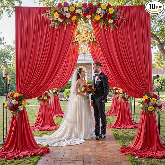 50×12ft Wrinkle Free Red Backdrop Curtain by ENJOYYOURPARTY