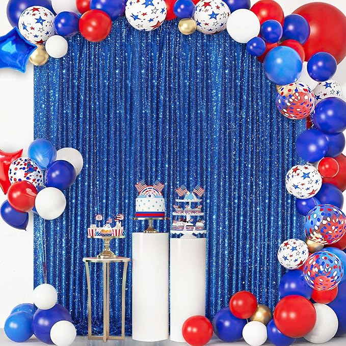 7ftx7ft Royal Blue Backdrop Curtain Sequin Party Background | Glitter Background - Image 2