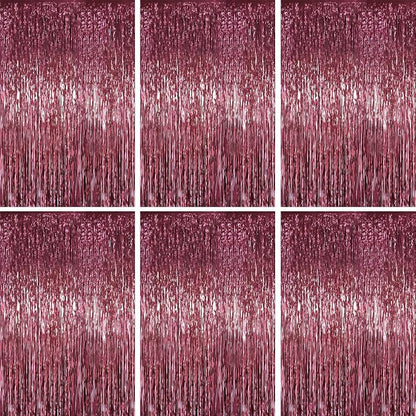 Voircoloria Burgundy Foil Fringe Backdrop Curtains, Birthday Party Decorations by Voircoloria