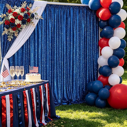 Royal Blue Sequin Backdrop Curtains Party Glitter Drapes 2 Pcs 2FTx8FT | - Image 4