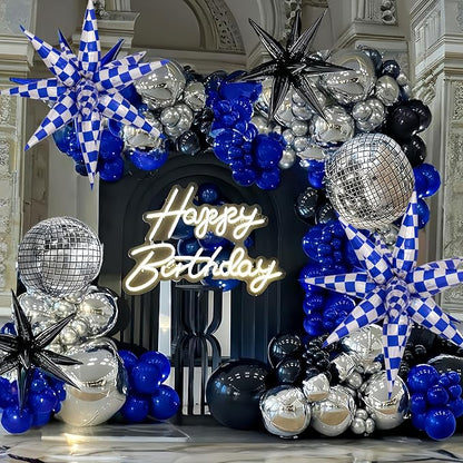 2 * 12 Pcs Blue Silver Iridescent Checkered Star Foil Balloons/Race Car - Image 6