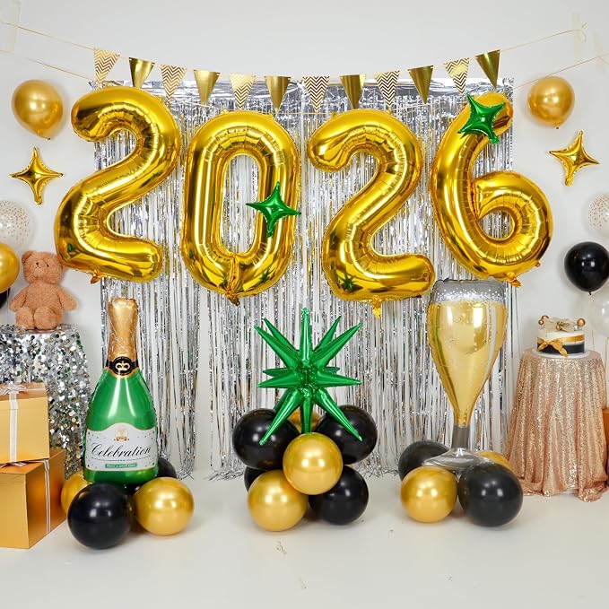 Gold 2026 Balloons, 40 Inch Number Gold Foil Balloons - Image 3