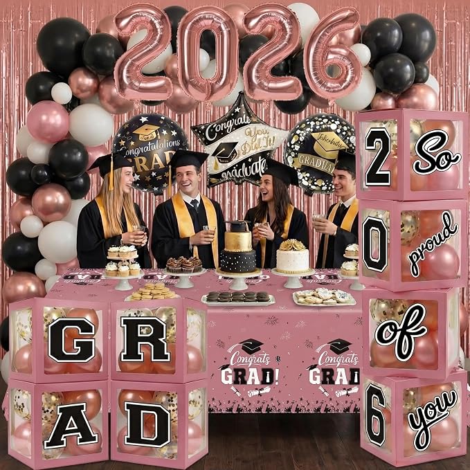 Black and Pink Graduation Decorations Class of 2026 - Image 2