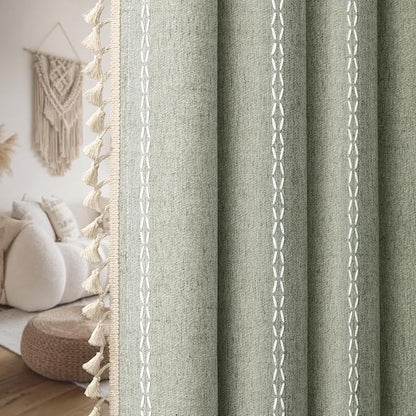 Sage Green Boho Blackout Curtains 72 Inch 2 Panels - Image 8