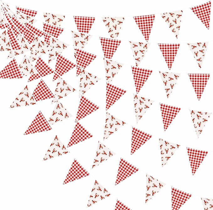 32Ft Crawfish Party Decorations Red Buffalo Plaid Crawfish Pennant Banner by pinkblume