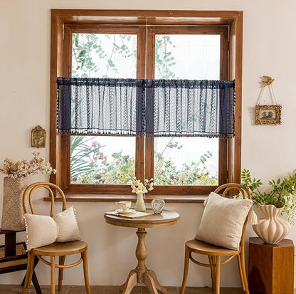 Sutuo Home Navy Blue Boho Curtains Valance 18 Inches Long - Image 8
