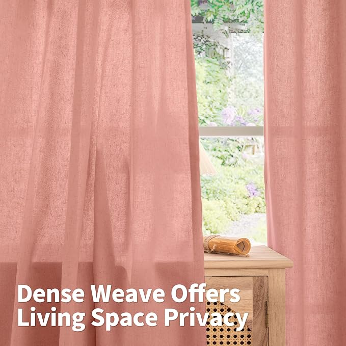 YoungsTex Dusty Rose Linen Curtains 63 Inches Length - Image 3