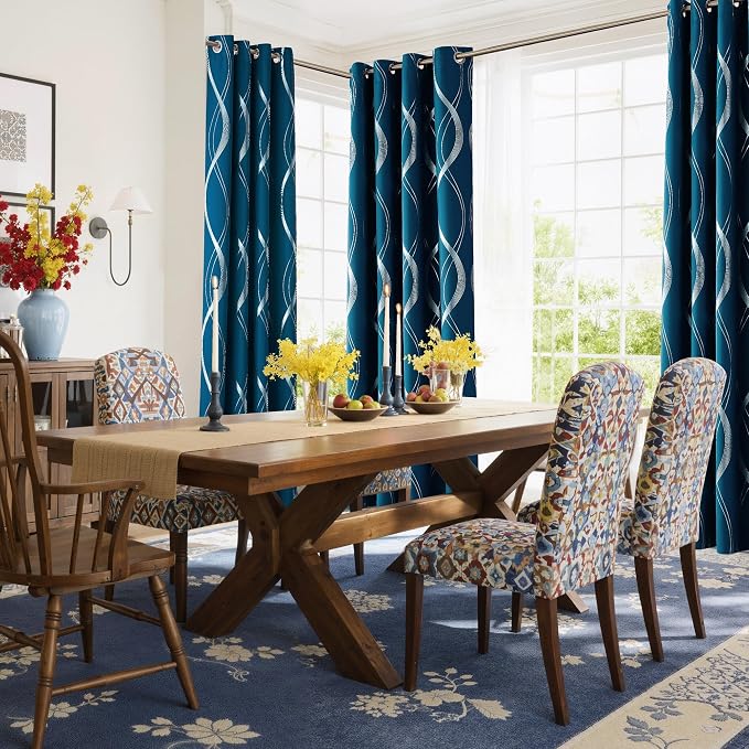 NICETOWN Moroccan Blue Blackout Curtains 84 inch Long - Image 2